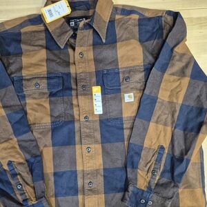 Carhartt/ Brown and Blue Plaid Med Weight Flannel/ Size XL/Loose Fit/ NWT